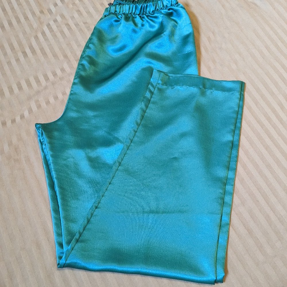 Set of 2 Lounge Pants M-L Pajamas Satin and Soft Knit Two Pieces Sleep Pants - Picture 3 of 8
